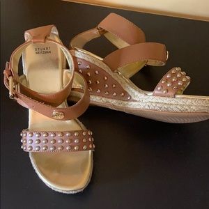 Tan Studded STUART WEITZMAN Wedge Sandals